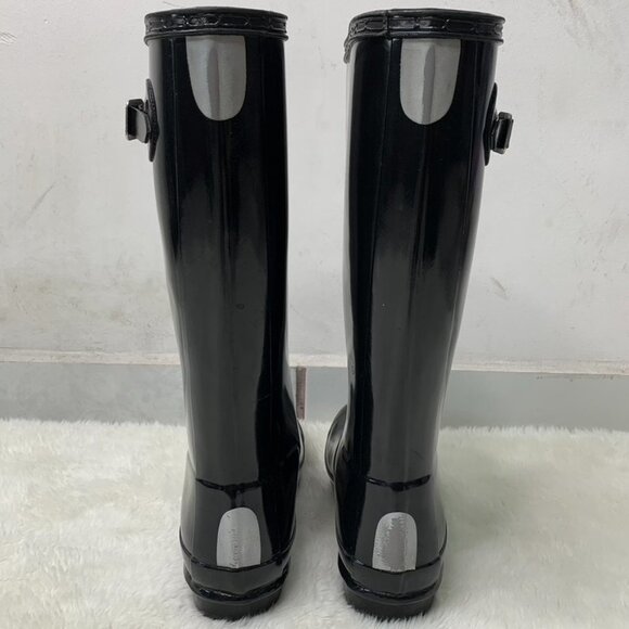 Hunter Kids Girl Boy Black Reflective Glossy Rubber Tall Rain Boots Size 5B / 6G - Picture 9 of 16